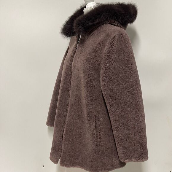 Wool Shearling Hooded Coat (Brown) - fits like a small! - Picture 6 of 14